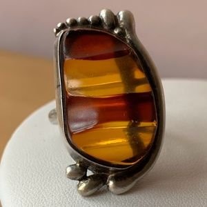 VINTAGE 925 STERLING BALTIC AMBER MODERNIST RING